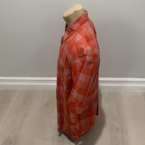QUIKSILVER Button Down Short Sleave Shirt Casual Large Orange Plaid Men’s - Picture 3 of 7